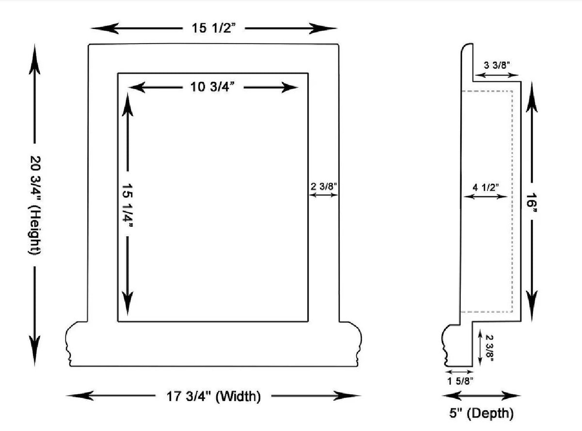 Marble shampoo niche dimension drawing - 17 3/4 x 20 3/4 x 5 in