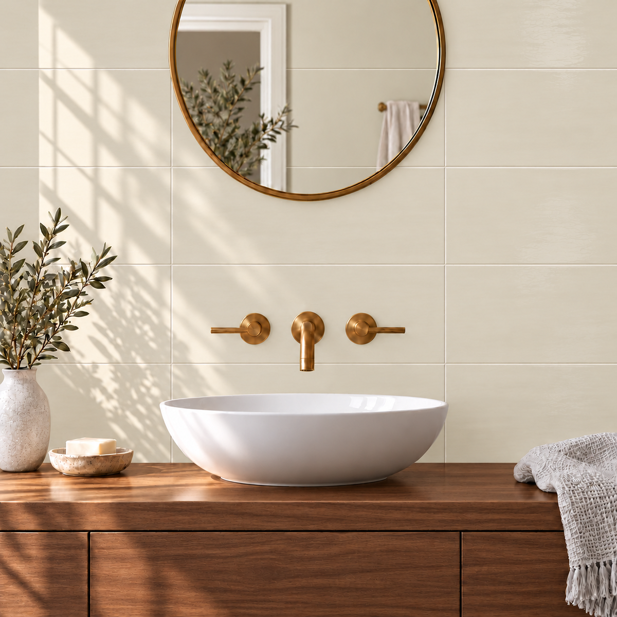 Nolara Arena 6x18 ceramic tile – bathroom vanity scene