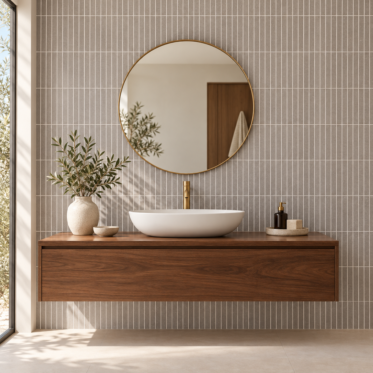 Nordell Granite 12x12 mosaic porcelain tile – bathroom wall scene