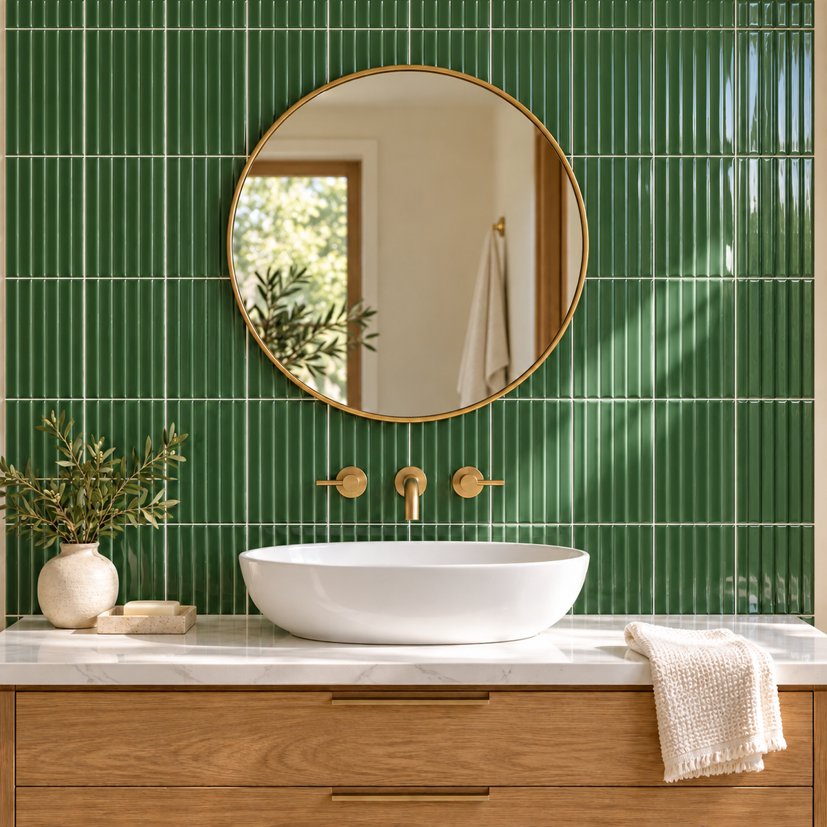 Nordika Forest 6x6 Porcelain Tile Glossy – bathroom scene