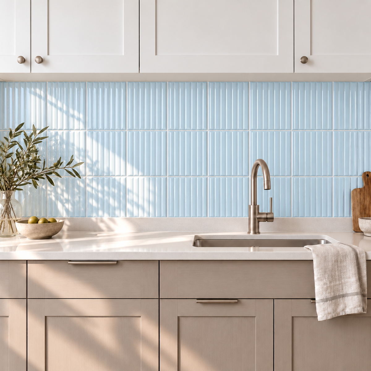 Nordika Mist 6x6 Porcelain Tile Glossy – kitchen backsplash scene