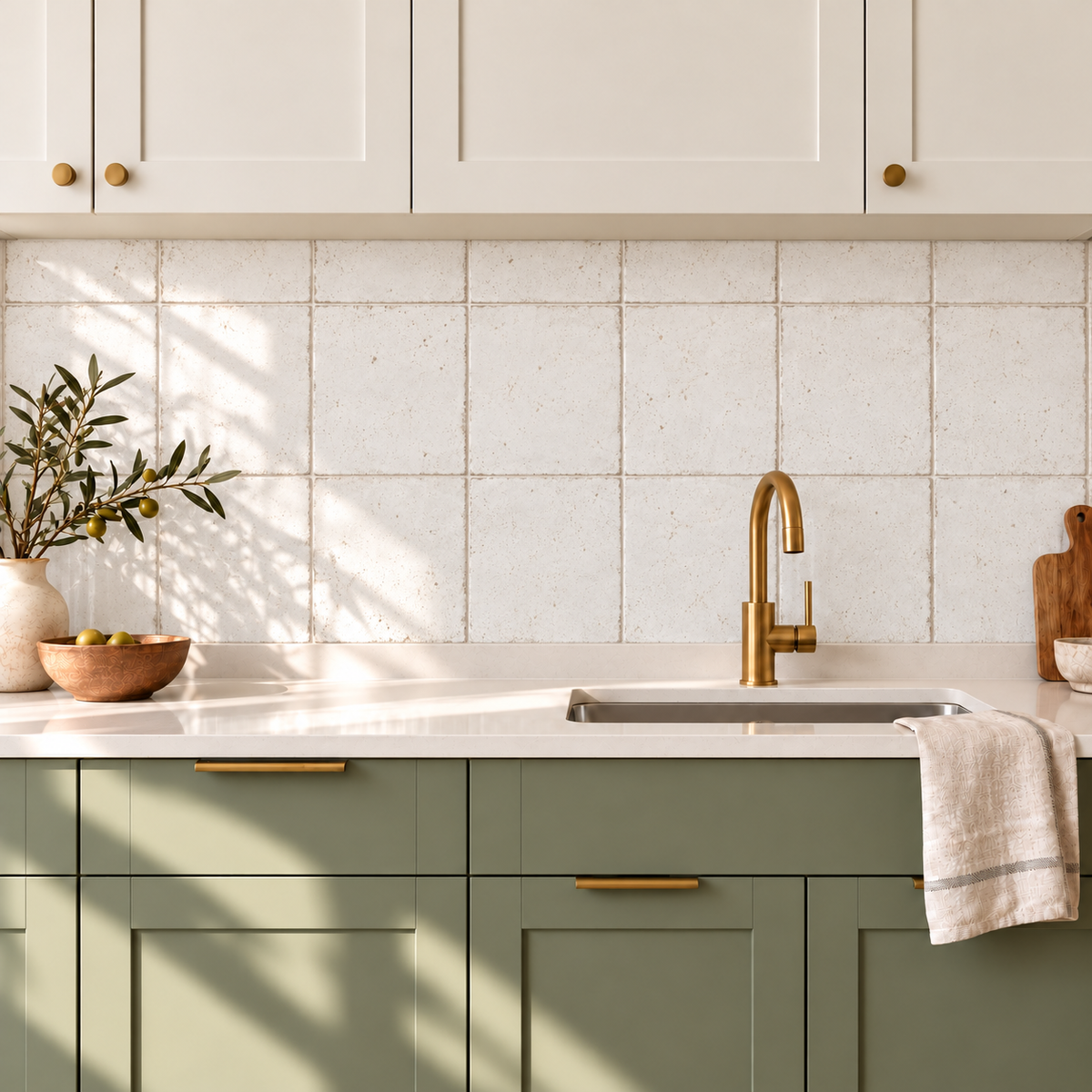 Oceanique Blanc 8x8 Porcelain Tile – kitchen scene