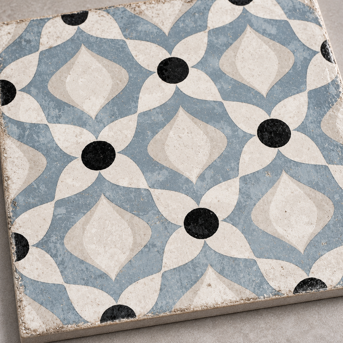 Oceanique Nantes Bleu 8x8 Porcelain Tile – surface and edge detail