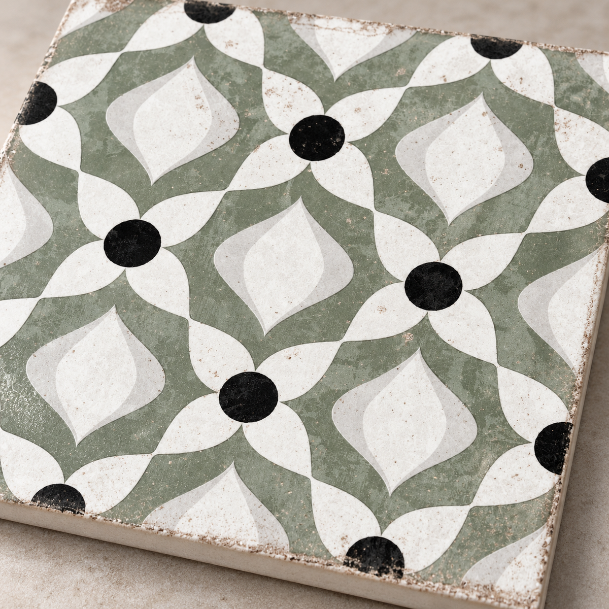 Oceanique Nantes Olive 8x8 Porcelain Tile – surface and edge detail