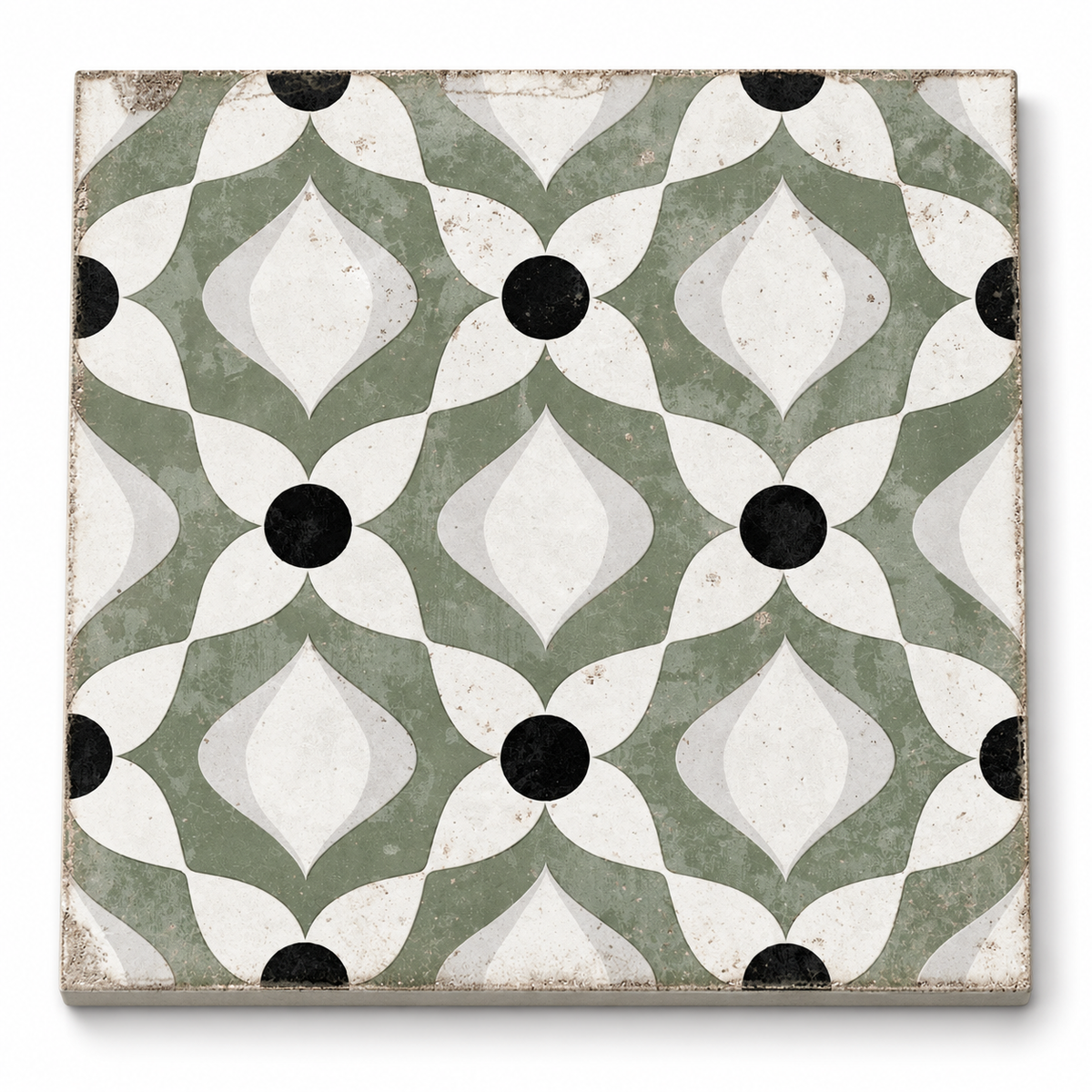 Oceanique Nantes Olive 8x8 Porcelain Tile – single tile product photograph