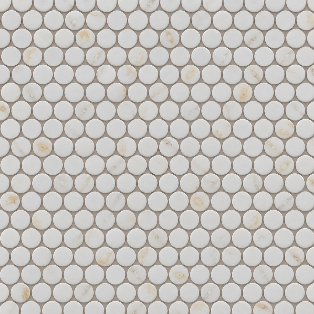 Ono Calacatta 11.5x12.25 Matte Porcelain Mosaic Tile — installed close-up