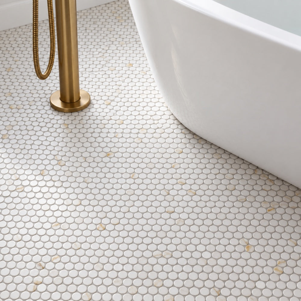 Ono Calacatta 11.5x12.25 Matte Porcelain Mosaic Tile — generated installation scene