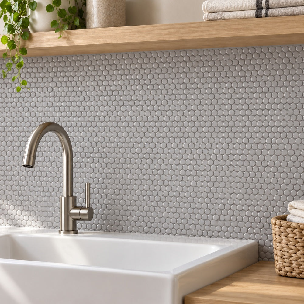 Ono City Grey 11.5x12.25 Matte Porcelain Mosaic Tile — generated installation scene