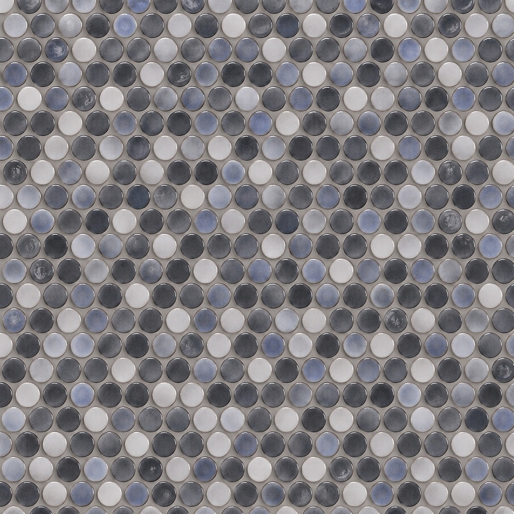 Ono Gradient Grey 11.5x12.25 Glossy Porcelain Mosaic Tile — installed close-up