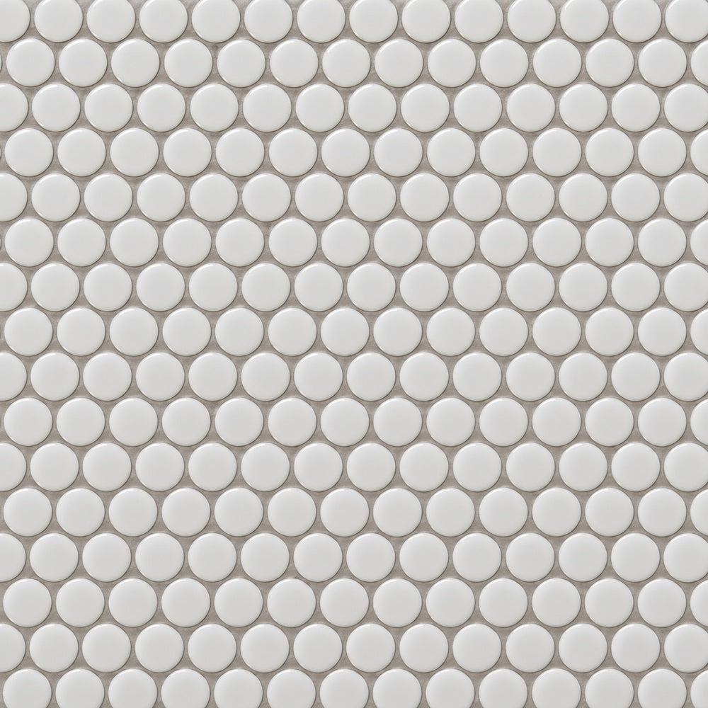 Ono Natural Grey 11.5x12.25 Glossy Porcelain Mosaic Tile — installed close-up
