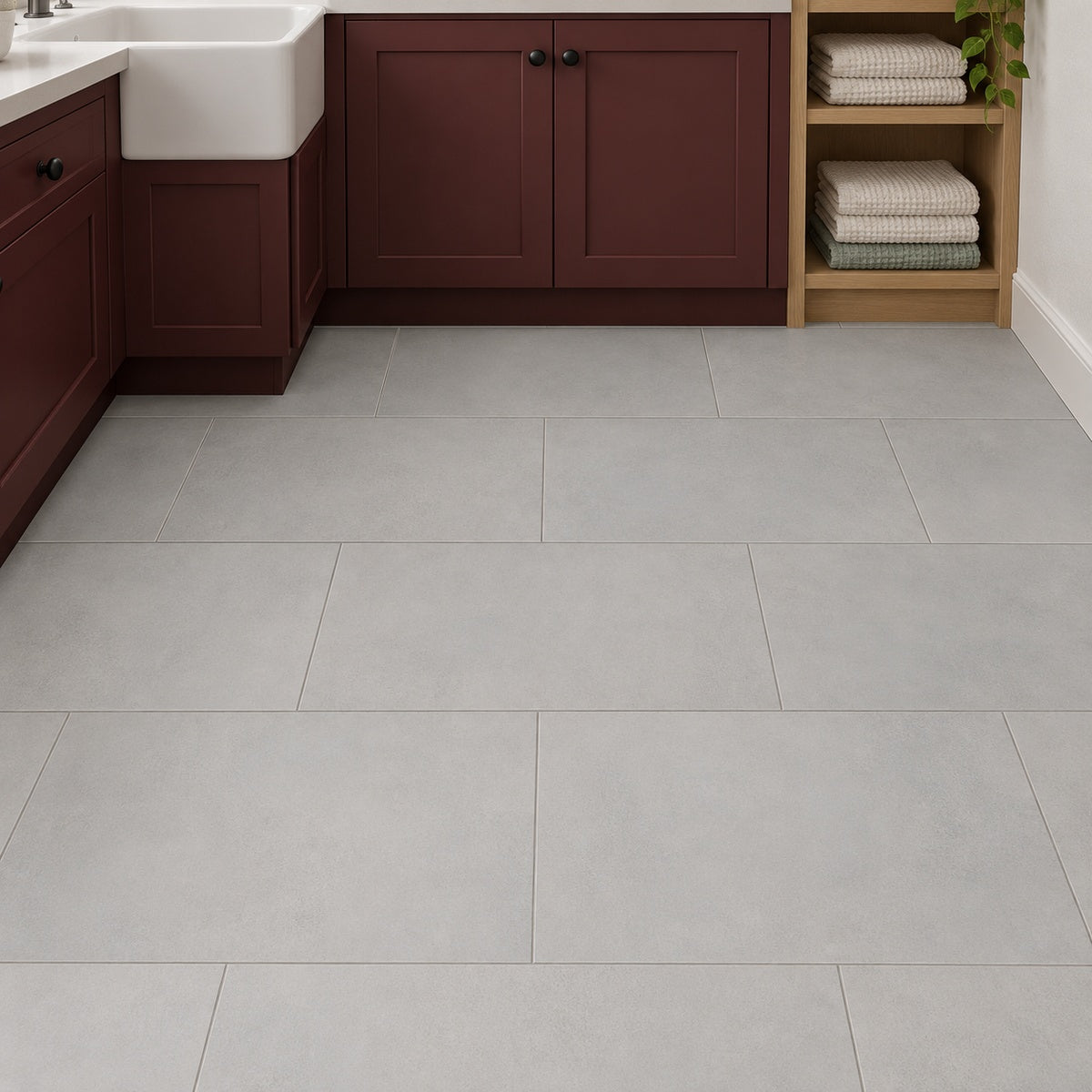 Momento Concrete 12x24 Porcelain Tile installed room scene