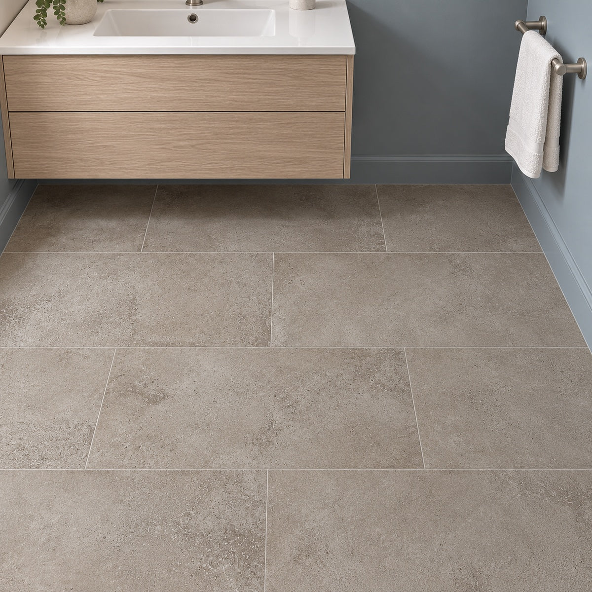 Manhattan Ash 12x24 Porcelain Tile installed room scene