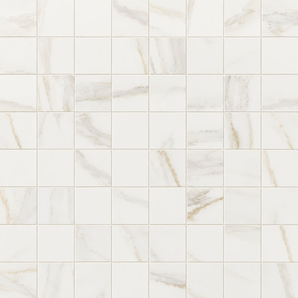 Classici Calacatta Gold 12x12 Matte Porcelain Mosaic Tile installed close-up