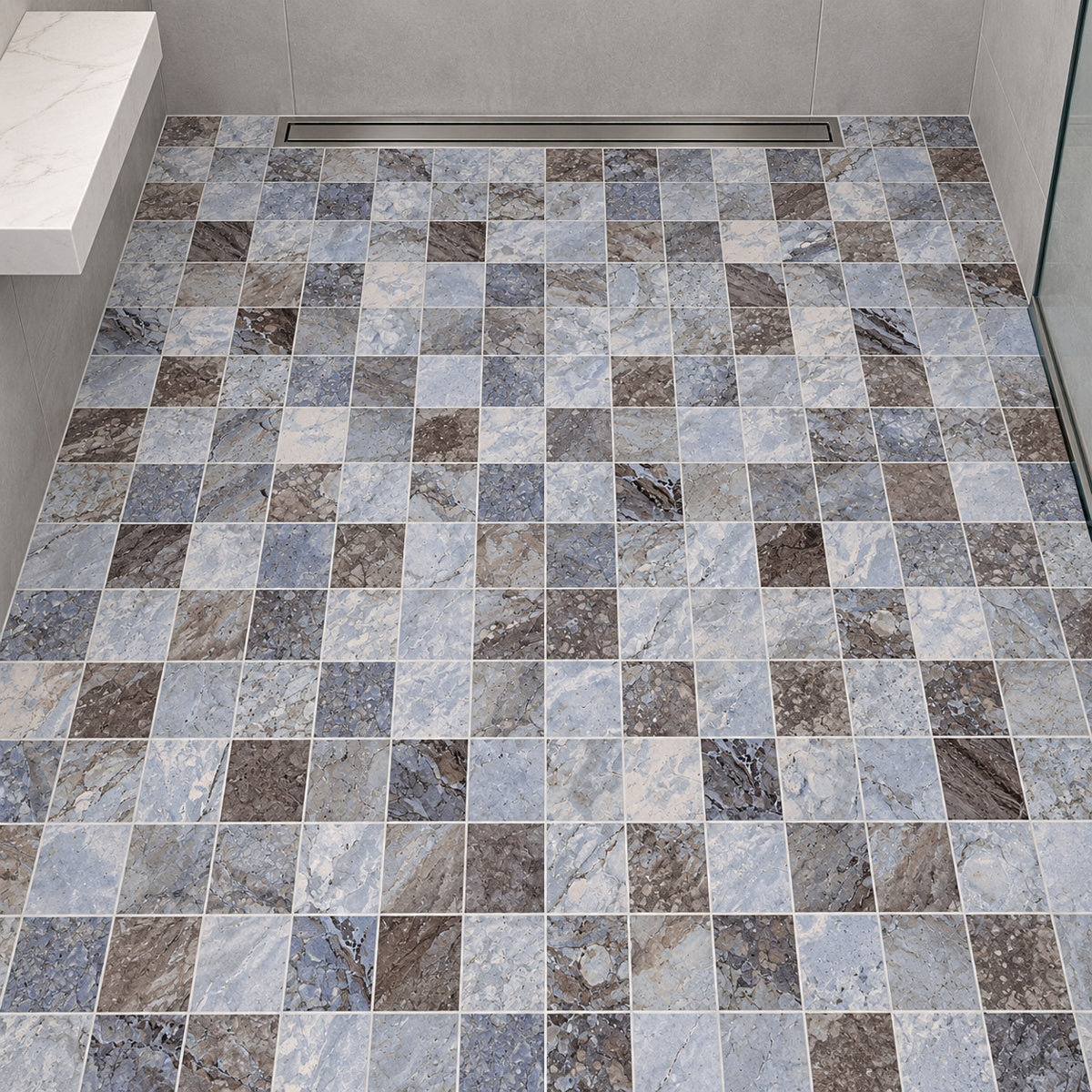 Ebonite Ocean 12x12 Matte Mosaic Porcelain Tile installed floor room scene