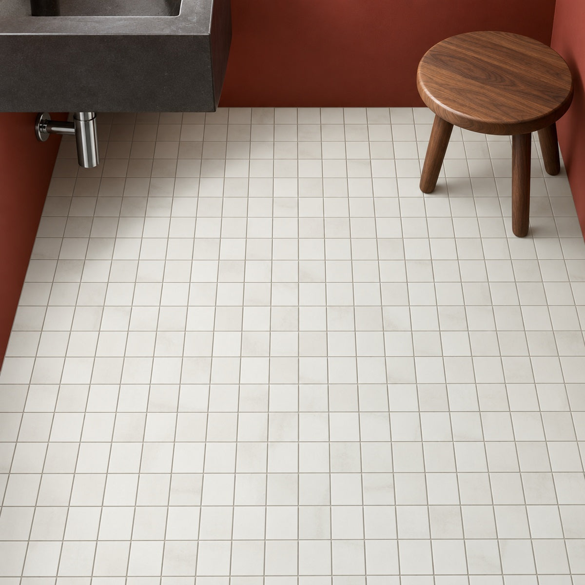 Primara Ombre Doree Matte Mosaic 12x12 Porcelain Tile installed floor room scene