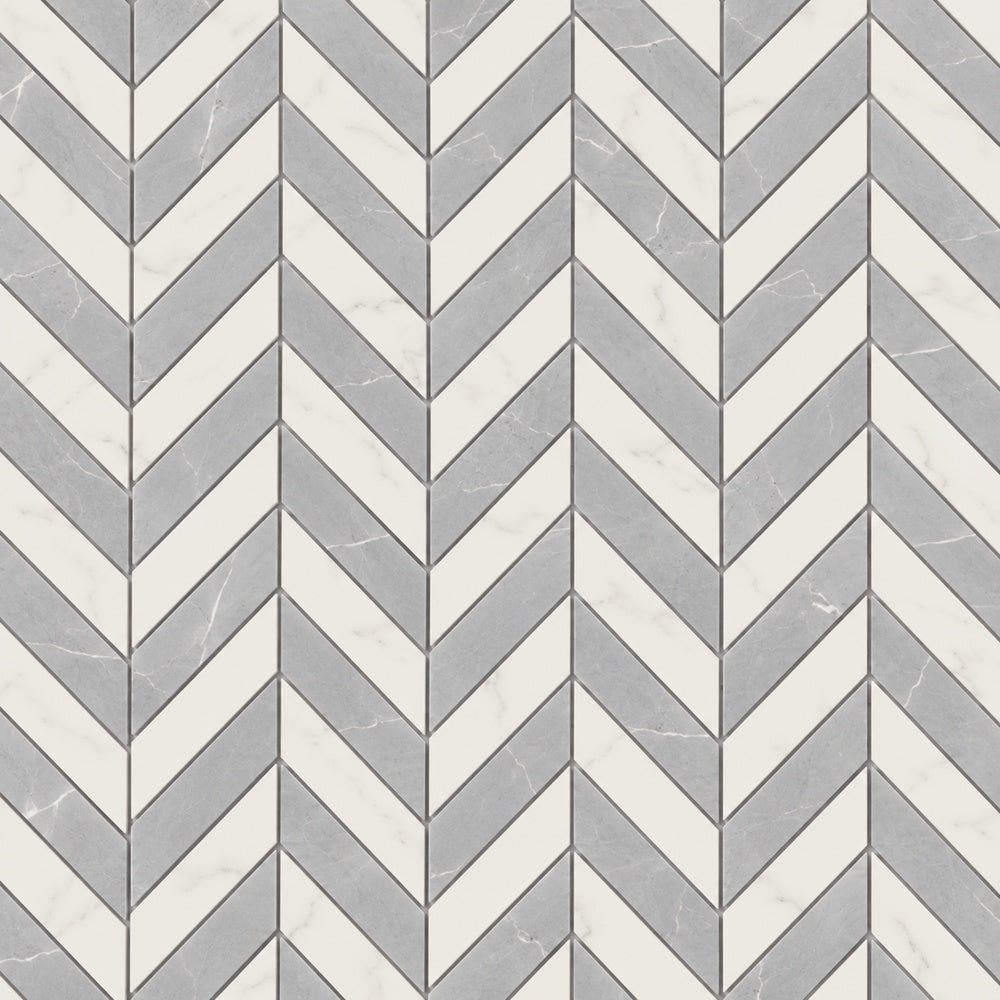 Tivano Impero Mix Lucido Chevron 10x12 Porcelain Tile installed close-up