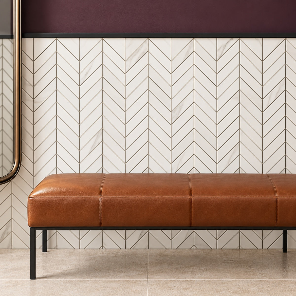 Tivano Lucido Chevron 10x12 Porcelain Tile installed room scene