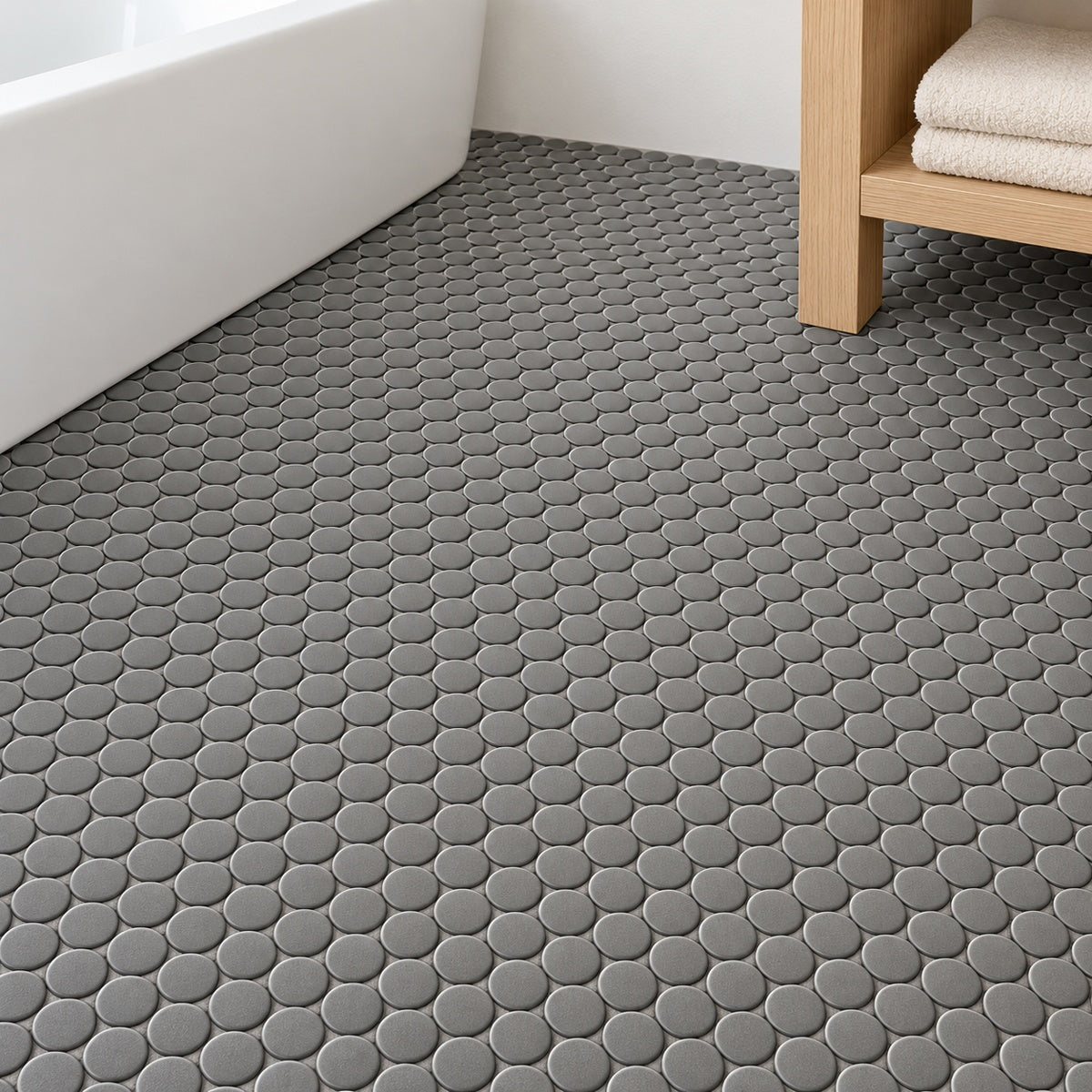 Ono Dark Grey Grip 11.5x12.25 Porcelain Tile installed floor room scene