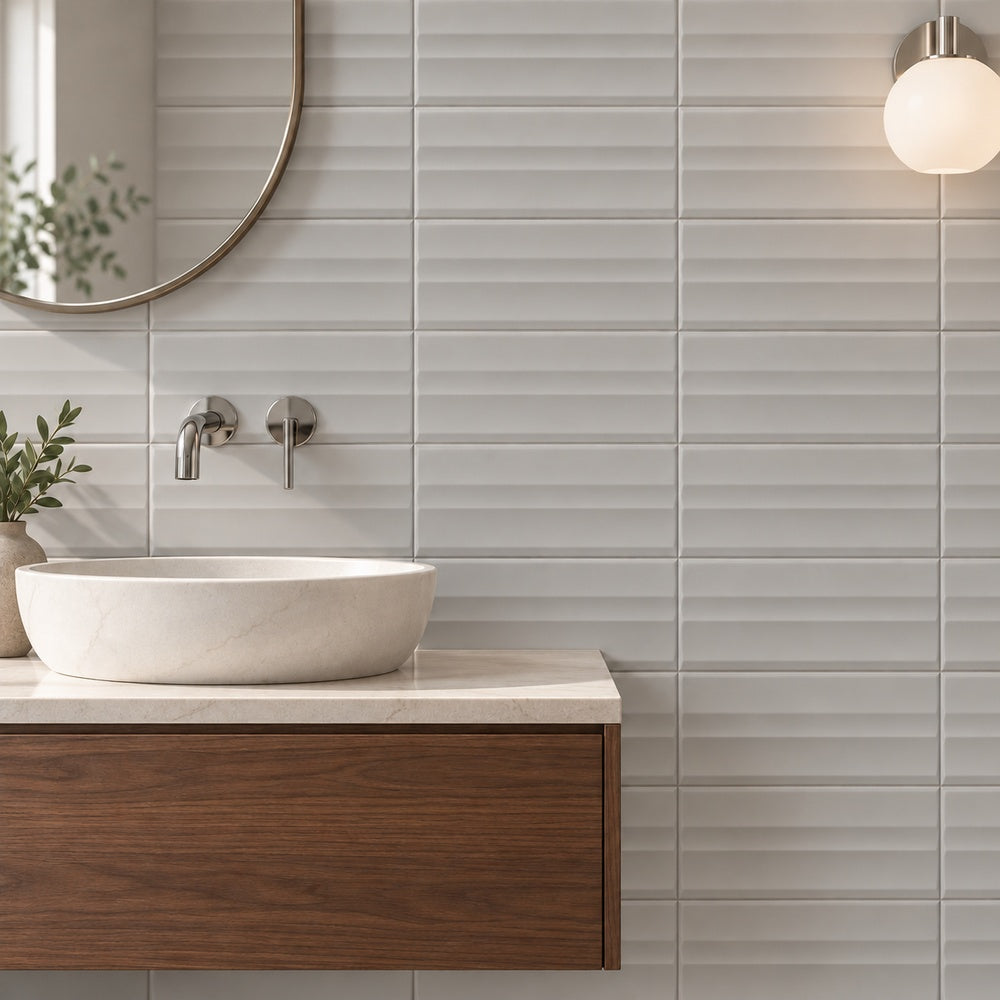 Milare Scala Grigio 4.5x9 Porcelain Tile installed room scene