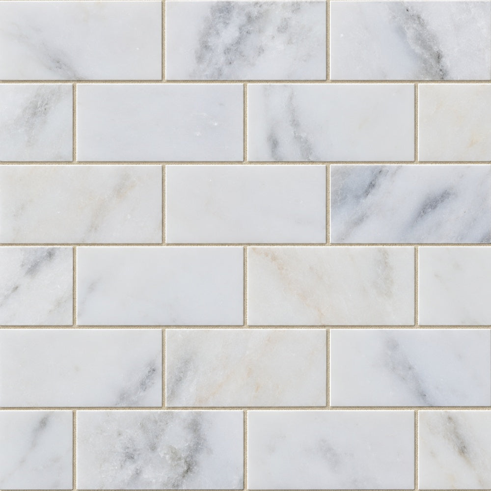 Calacatta Prestige 1x2 marble installed close-up