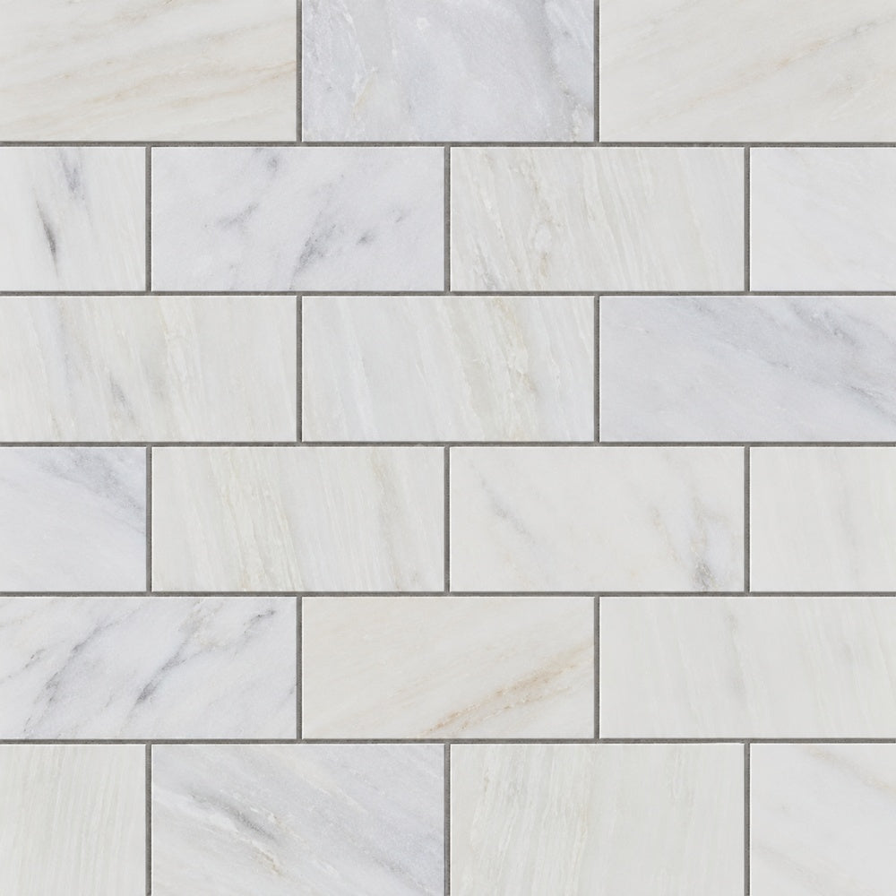 Calacatta Prestige 2x4 flat marble installed close-up