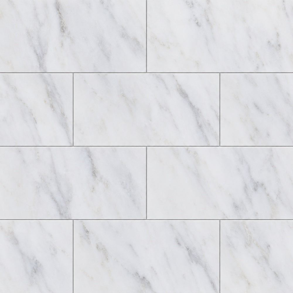 Calacatta Prestige 6x12 marble installed close-up