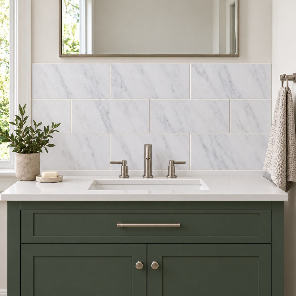 Calacatta Prestige 6x12 marble room installation