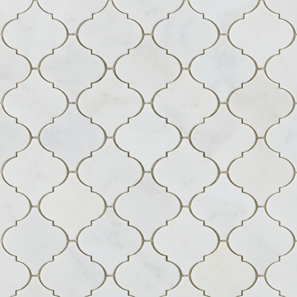 Calacatta Prestige lantern arabesque installed marble close-up