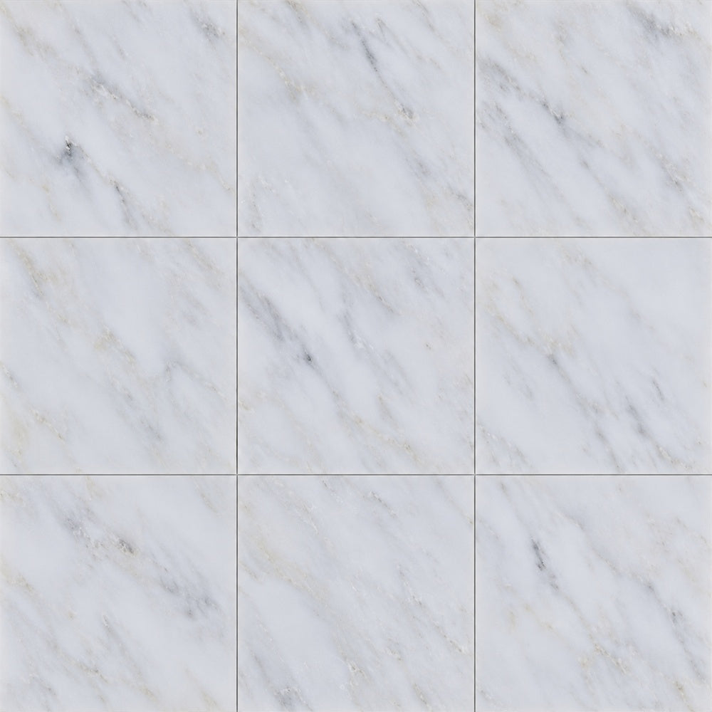 Calacatta Prestige 12x12 square field tile installed marble close-up