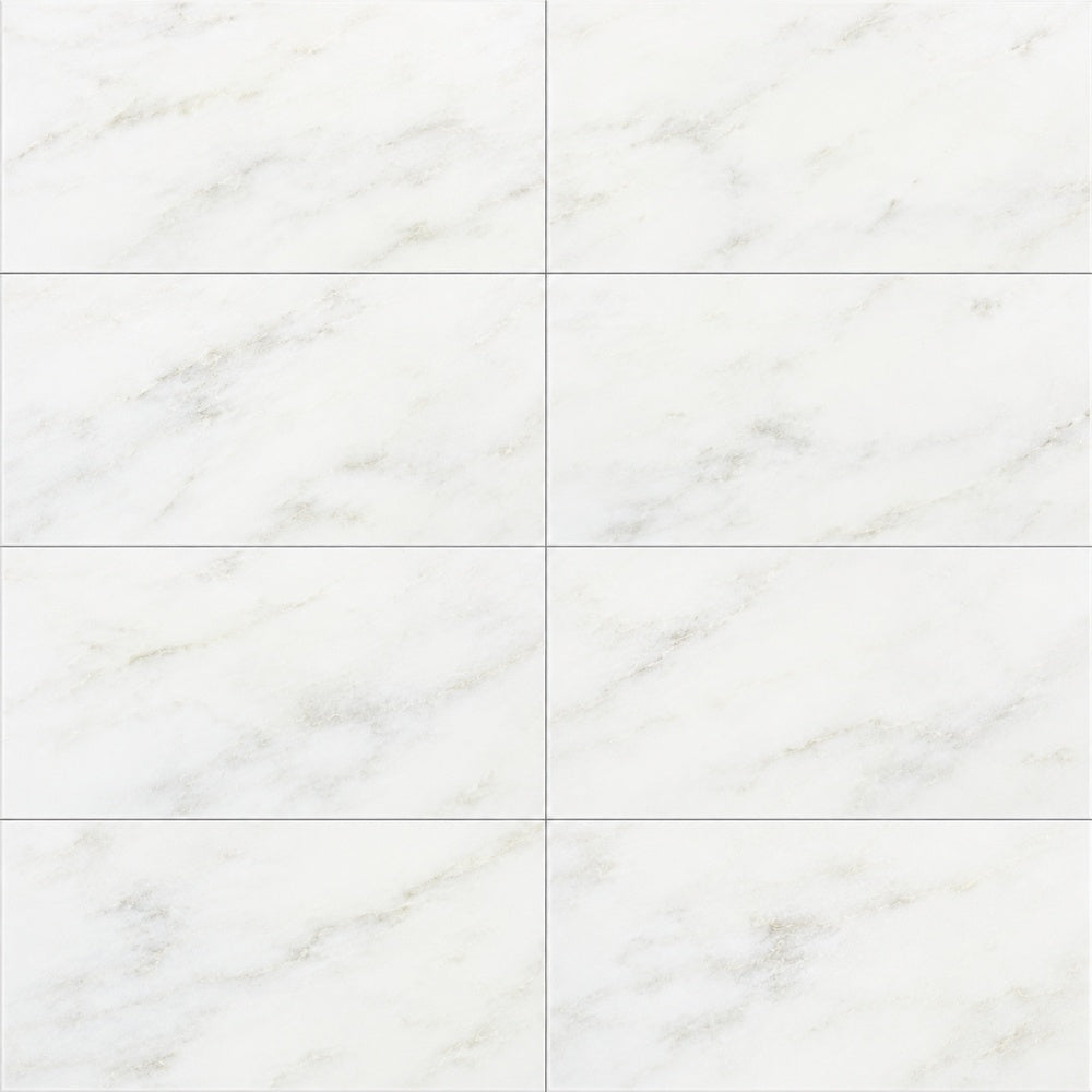 Calacatta Prestige 12x24 field tile installed marble close-up