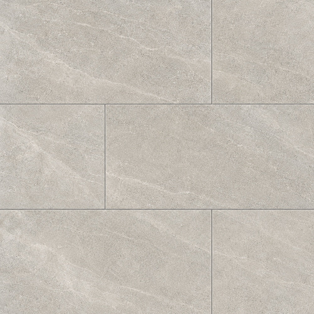 Rivora Gris 12x24 Porcelain Tile Matte large-format installed close-up