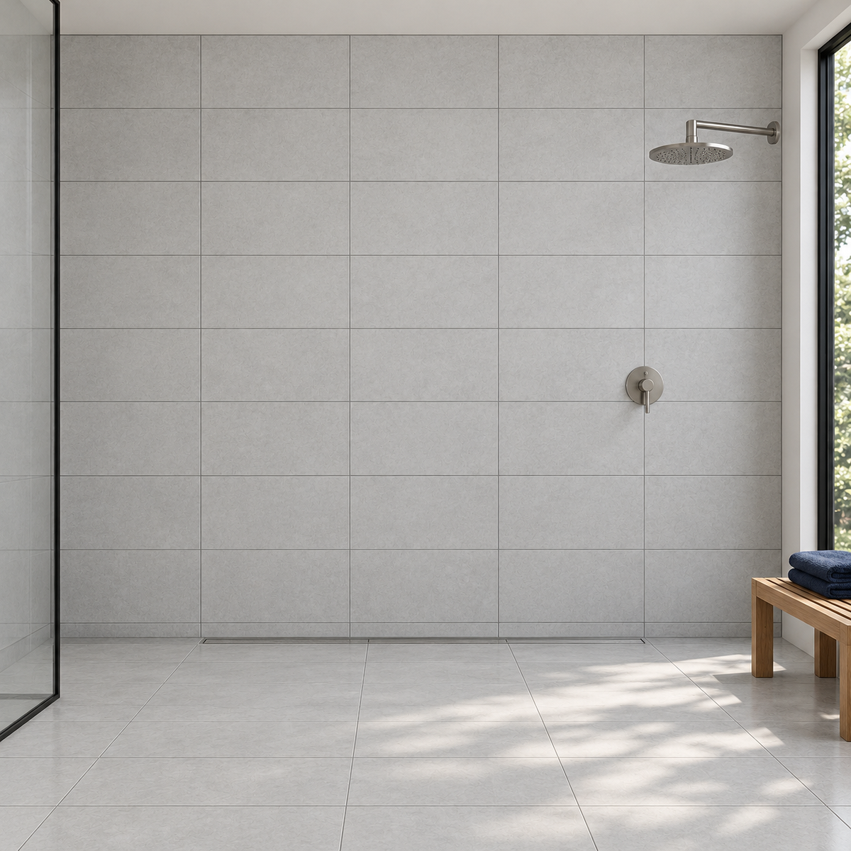 Seattle Gris 12x24 Porcelain Tile Matte – walk-in shower bathroom with 12x24 tiles