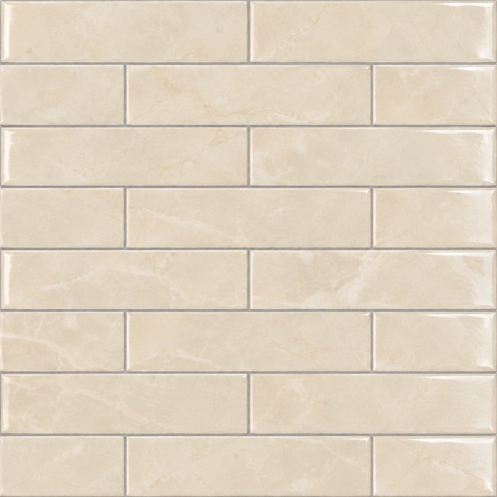 Seda Avorio 2x8 Bright Ceramic Tile installed tile close-up