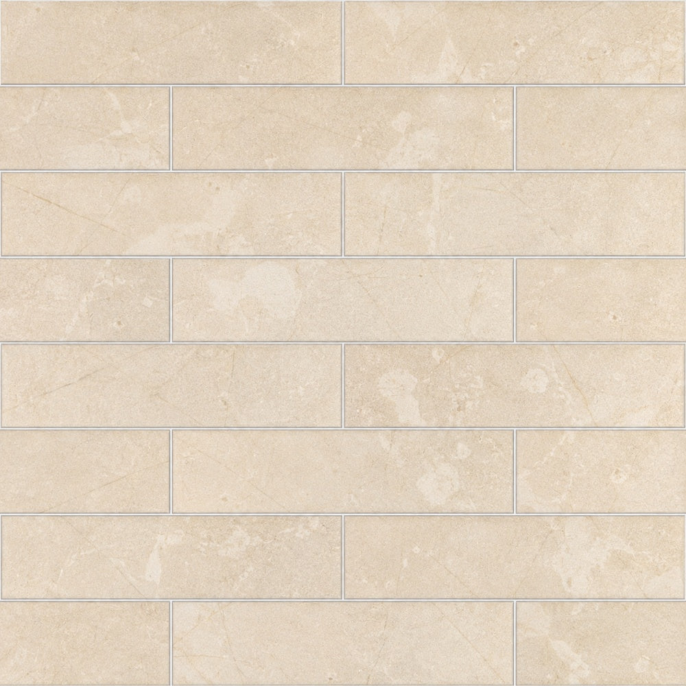 Seda Avorio 2x8 Matte Ceramic Tile installed tile close-up