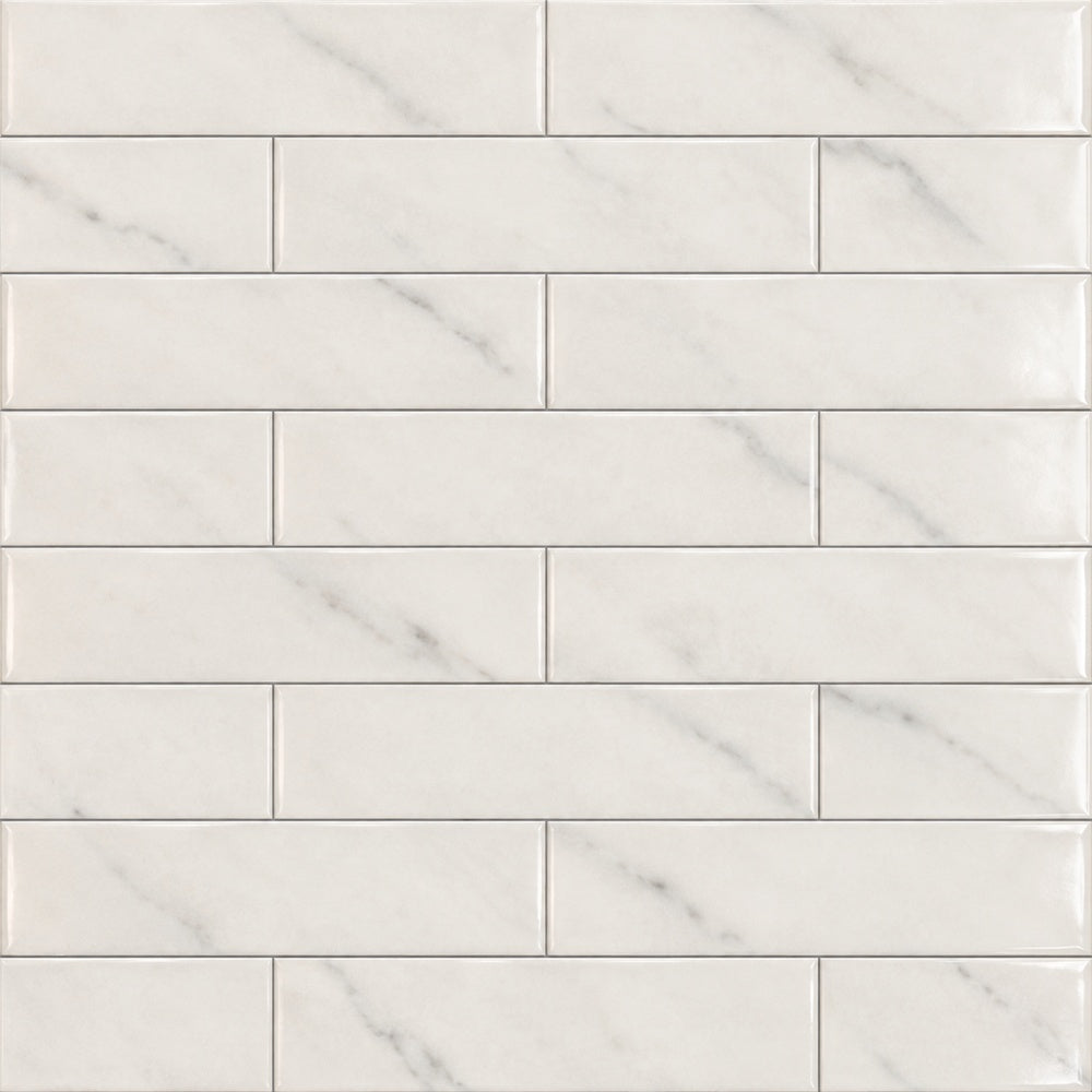 Seda Bianco 2x8 Bright Ceramic Tile installed tile close-up