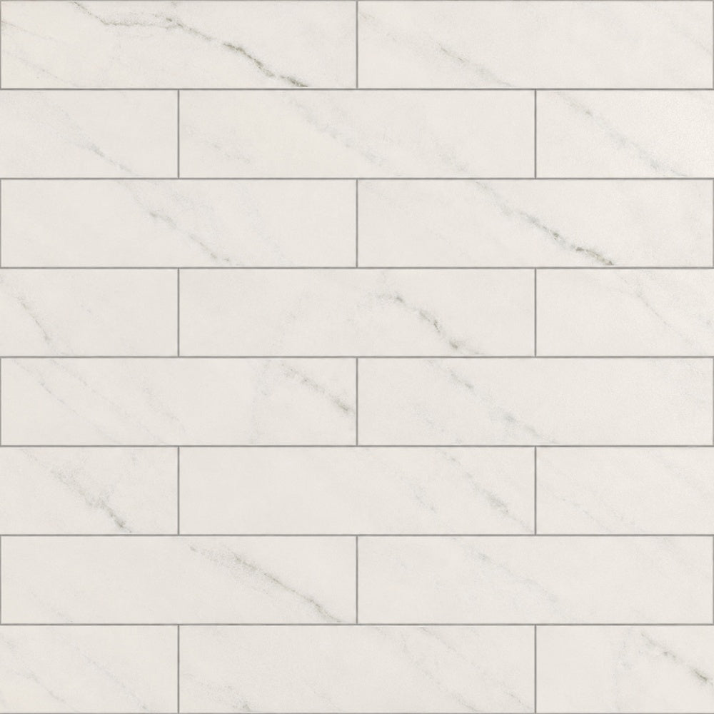 Seda Bianco 2x8 Matte Ceramic Tile installed tile close-up