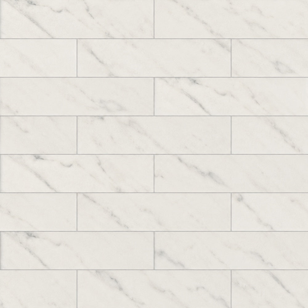 Seda Bianco 3x12 Ceramic Tile Glossy/Matte installed tile close-up