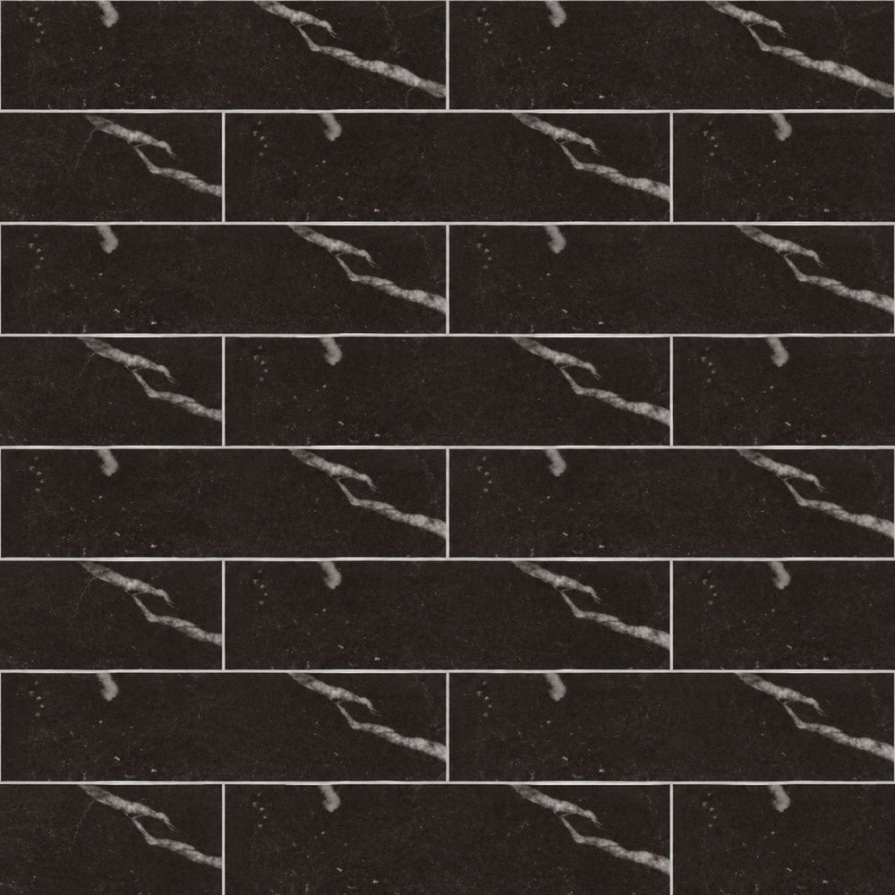 Seda Nero 2x8 Bright Ceramic Tile installed tile close-up