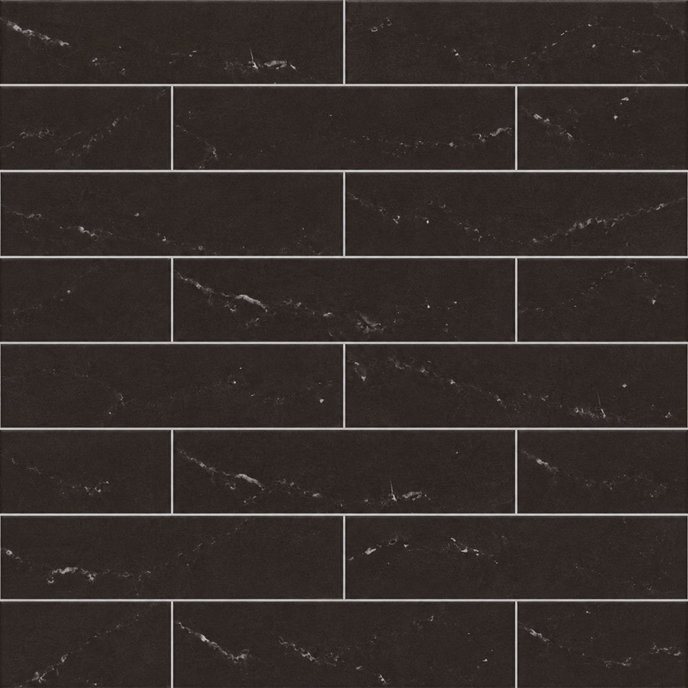 Seda Nero 2x8 Matte Ceramic Tile installed tile close-up