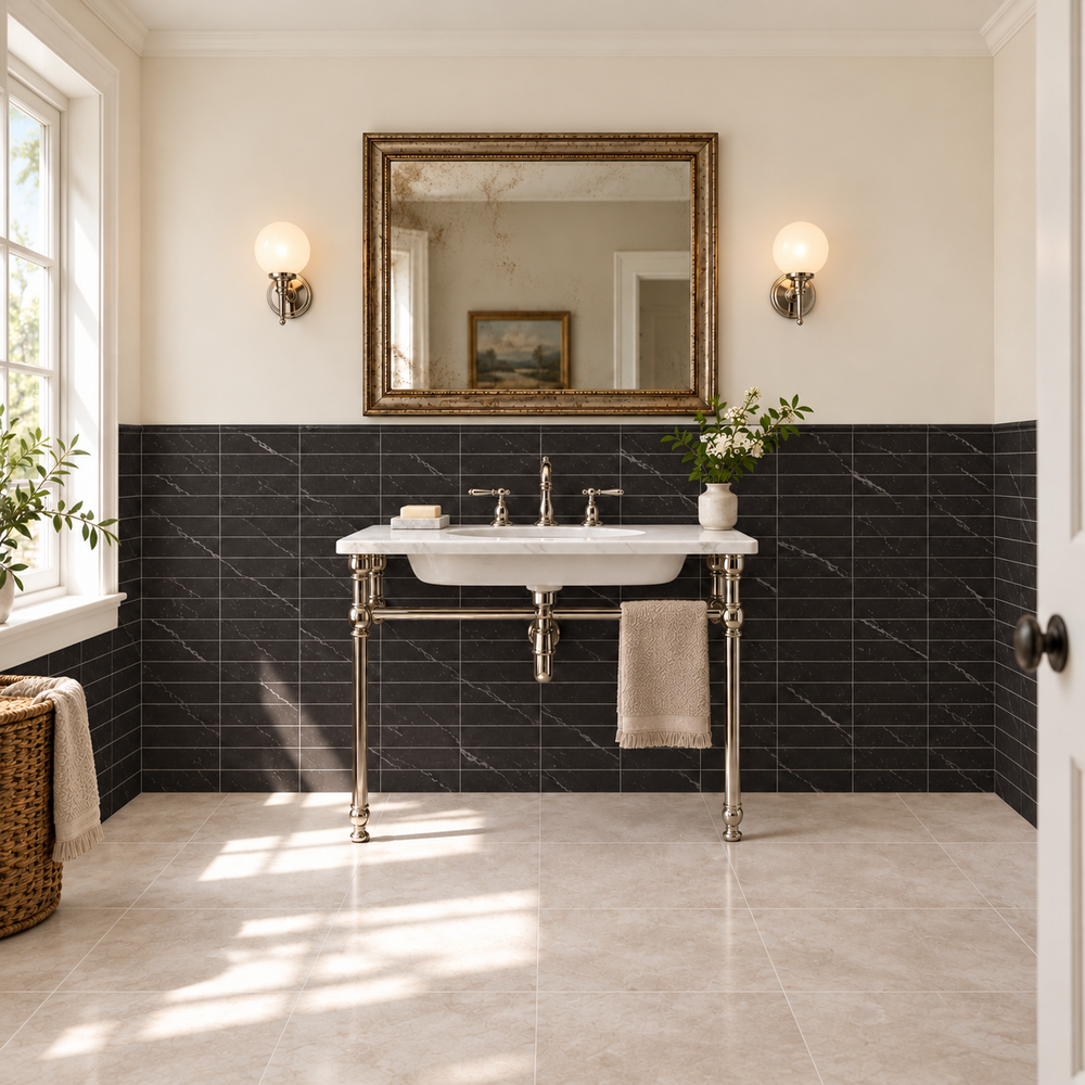Seda nero 2x8 bathroom wall tile