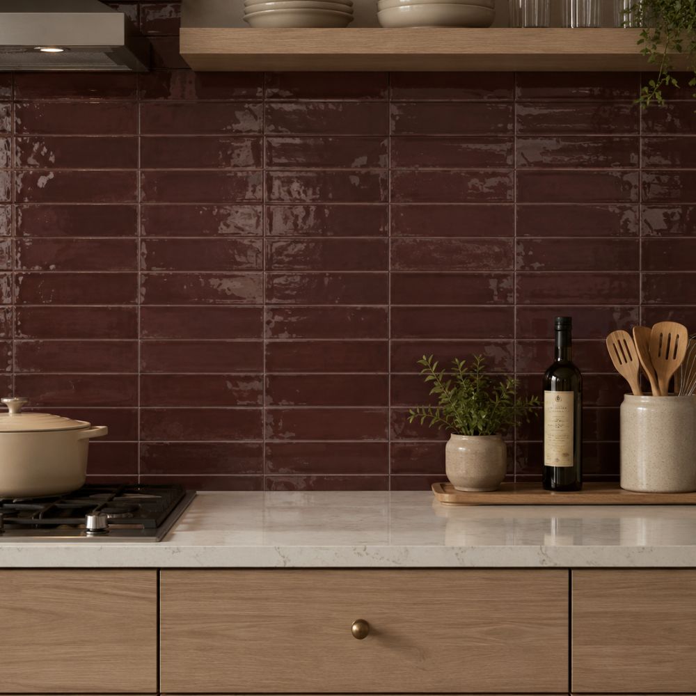 Solenne Burgundy 2x9 Porcelain Tile Glossy