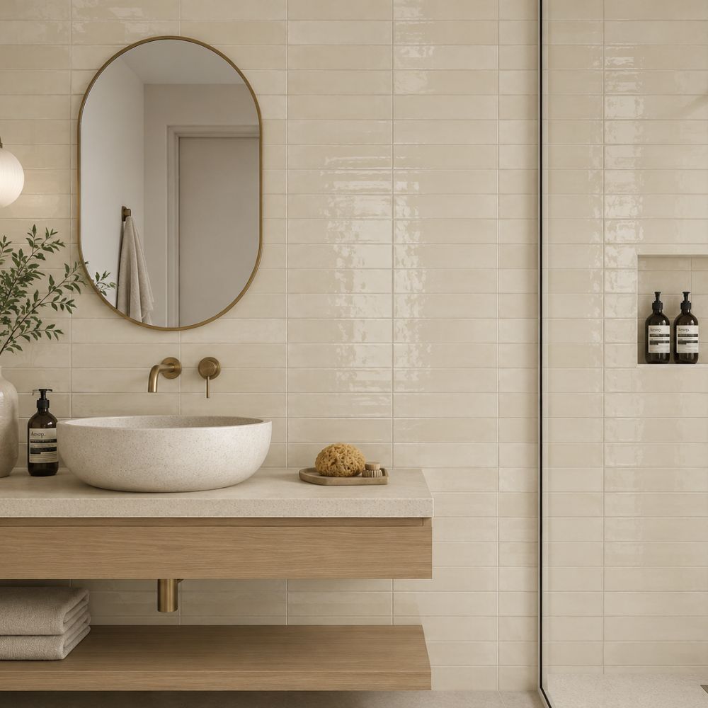 Solenne Cream 2x9 Porcelain Tile Glossy