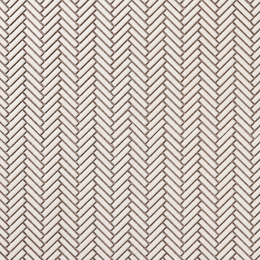 Simple Antique White Skinny Herringbone Ceramic Mosaic close-up