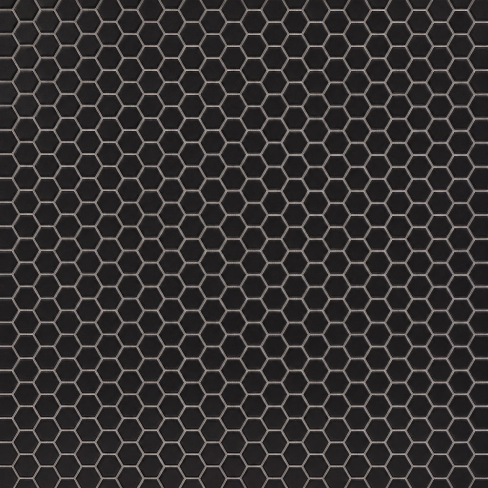 Simple Black 1" Hexagon Ceramic Mosaic Matte close-up