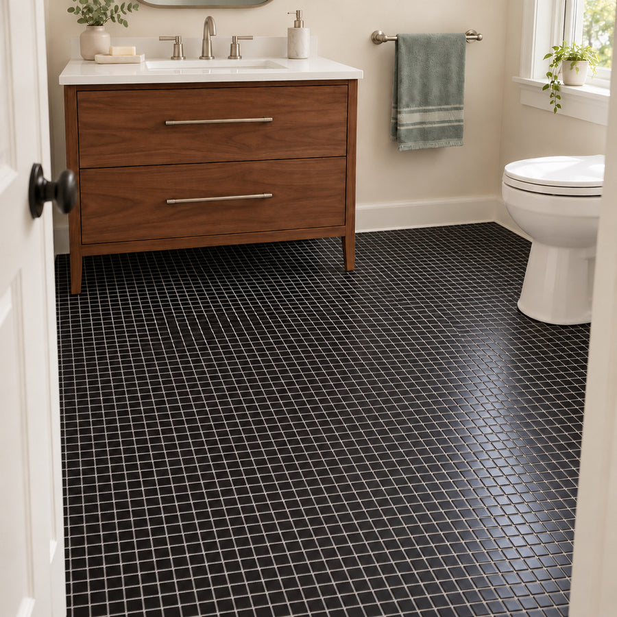 Simple Black 1x1 Square Ceramic Mosaic Matte