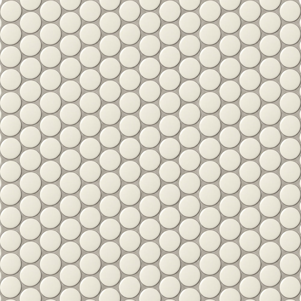 Simple Cream Penny Round Ceramic Mosaic Glossy close-up