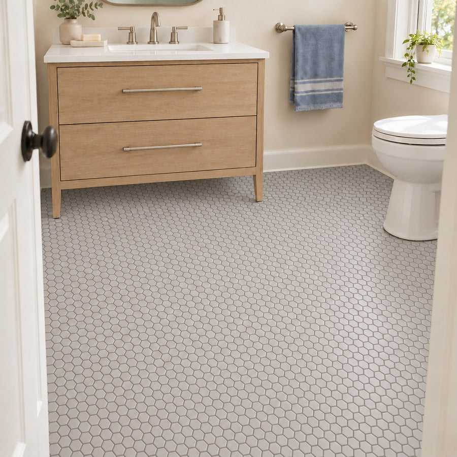 Simple Gray 1" Hexagon Ceramic Mosaic Matte