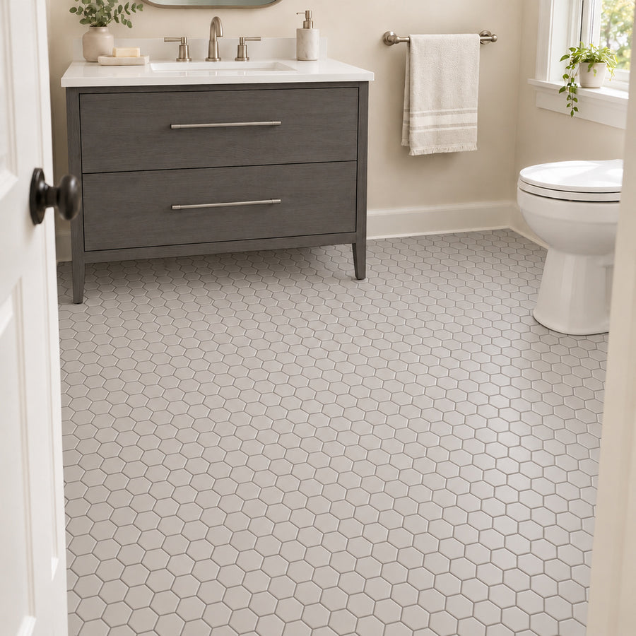 Simple Gray 2" Hexagon Ceramic Mosaic Matte