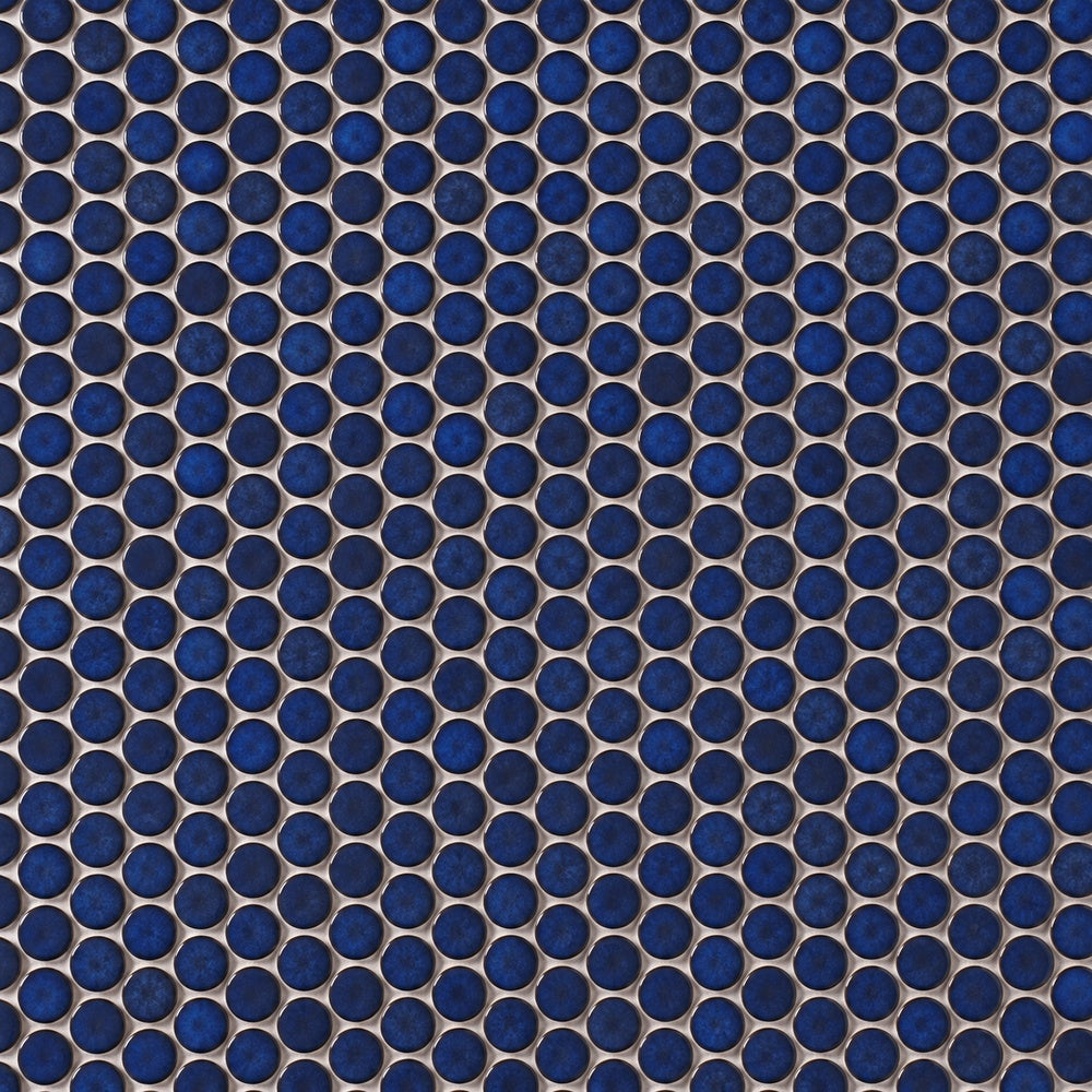 Simple Navy Blue Penny Round Ceramic Mosaic Glossy close-up
