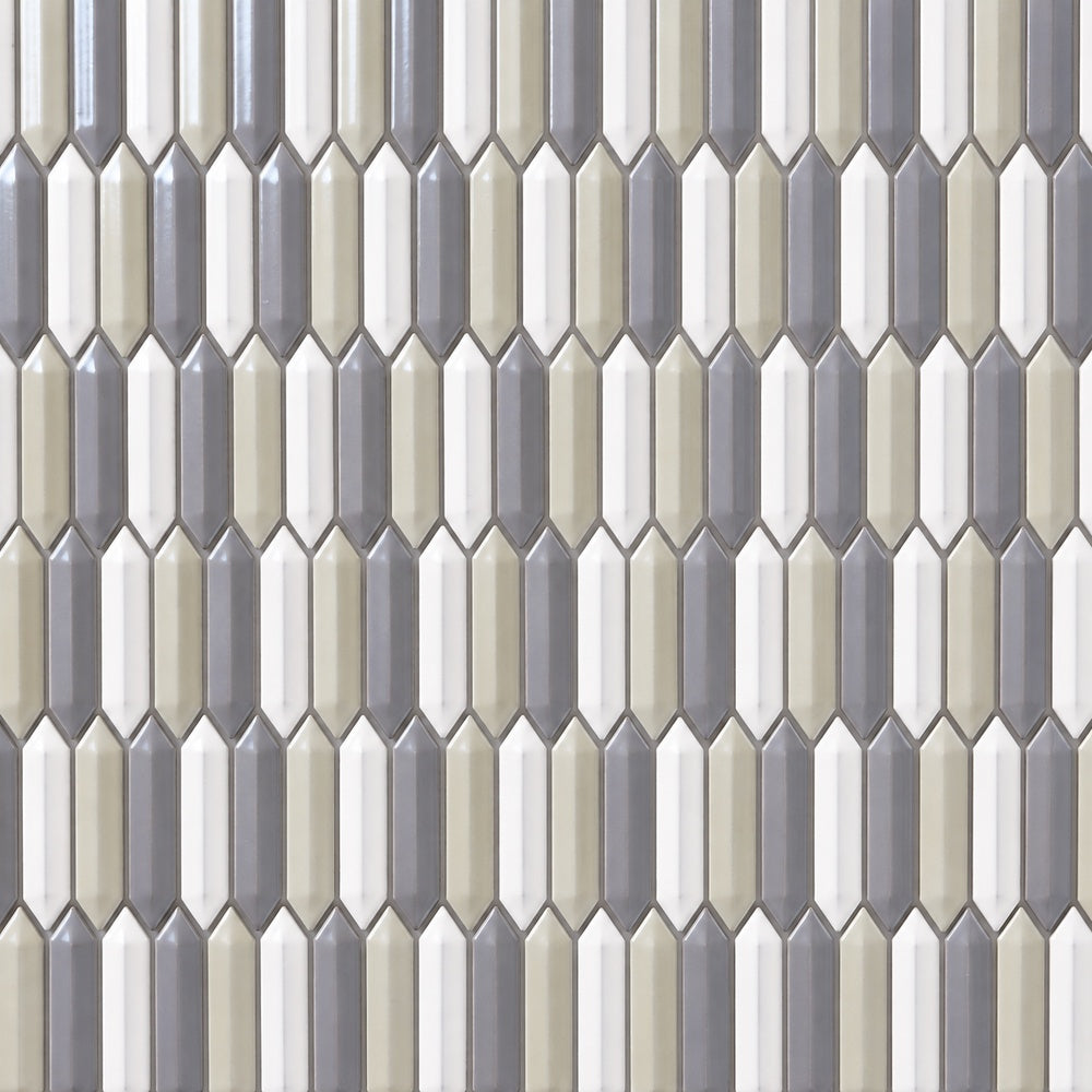 Simple Paris Blend Beveled Picket Ceramic Mosaic Glossy close-up